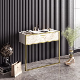 Hanah Home Polka - Aparador Blanco con Patrón de Mármol Dorado